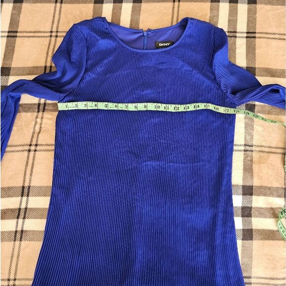 Dkny Blue Sheath Dress with Long Bishop Sleeves for Wedding Guest - Picture 8 of 10